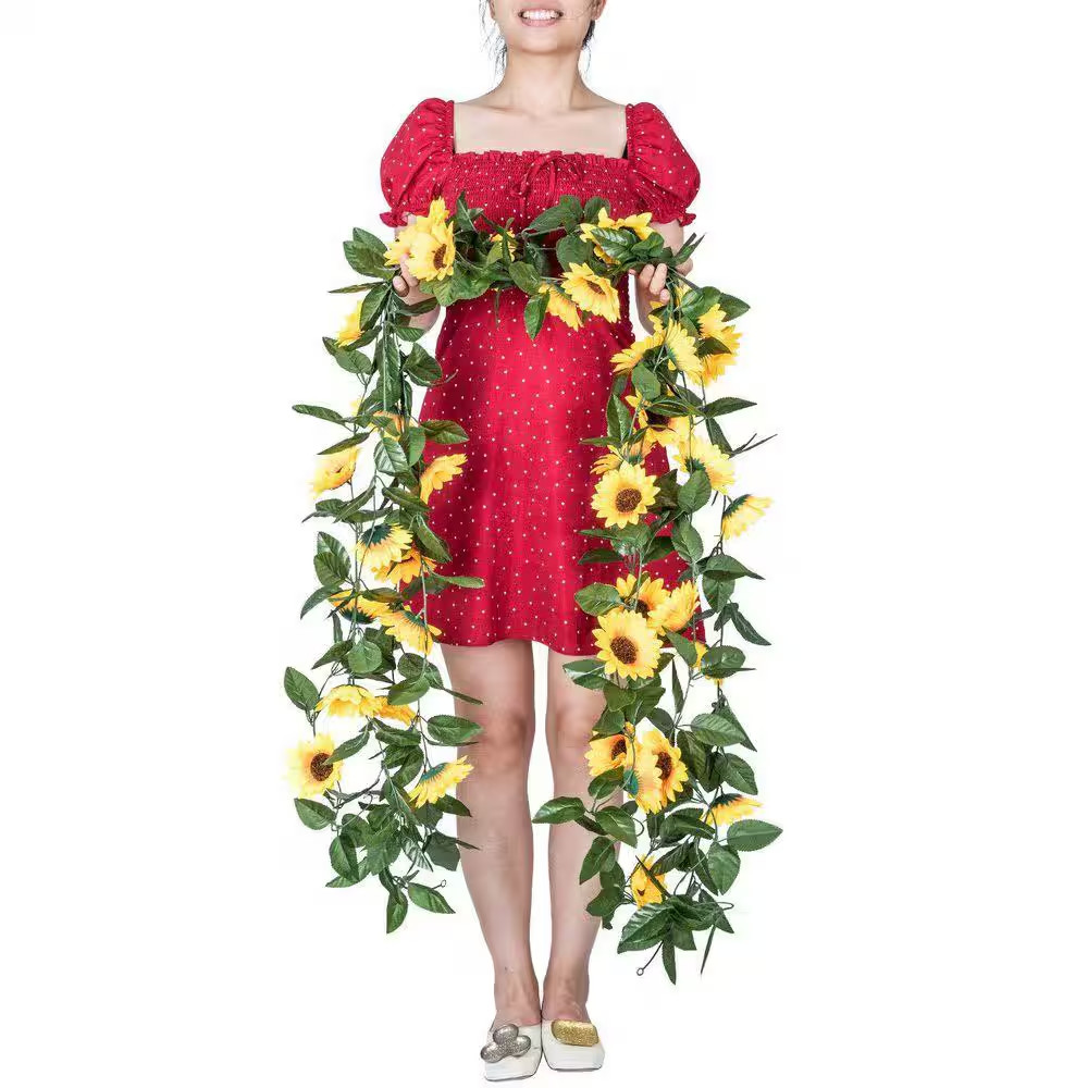 4 In. 4-Pack Yellow Artificial Sunflower Vine Garland with Green Leaves for Wedd