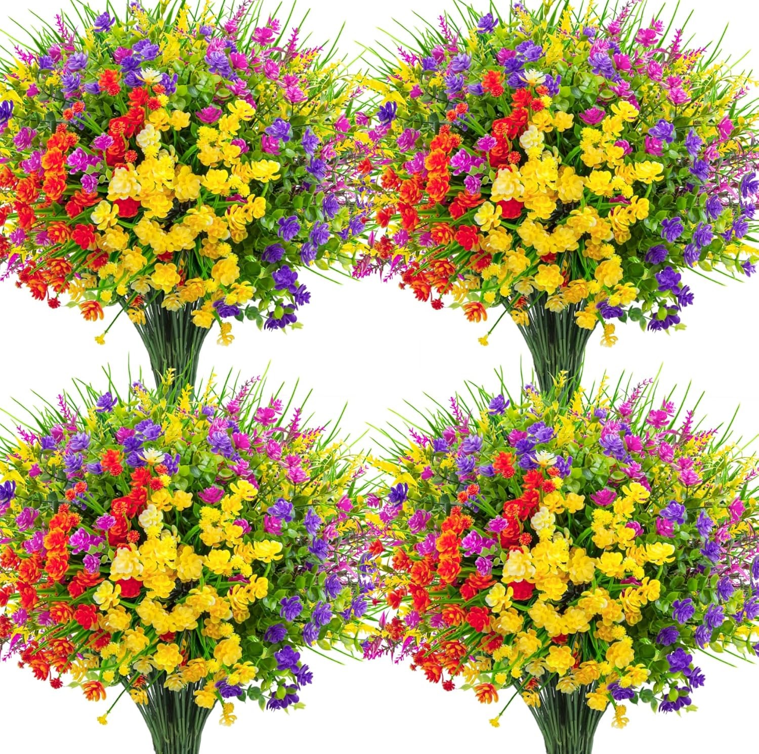 Artificial Flowers Outdoor Fake Plants Faux Plastic 16 Bundles Ouddy Decor