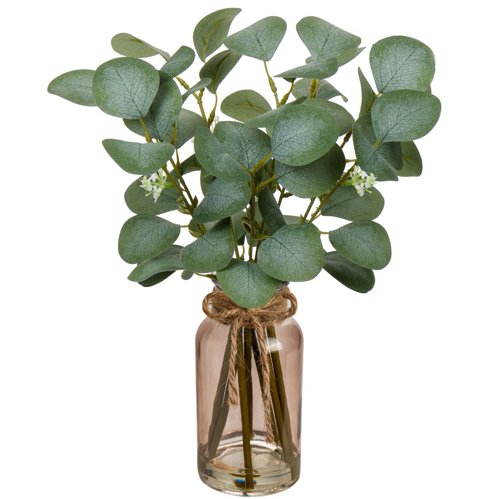 Artificial Eucalyptus Stems In Teal Glass Vase With Faux Water 14 Fake Plant Eu