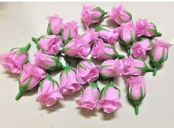 100pcs Rose Head fabric Plastic Artificial Craft Supplies Home Decor Size 1×2″