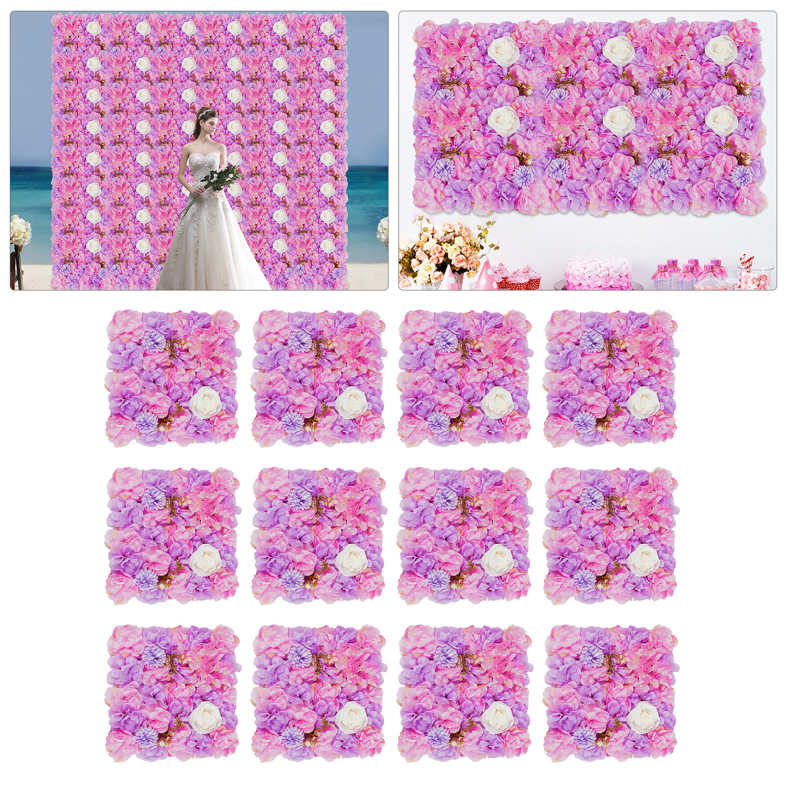 12pcs Artificial Silk Rose Flowers 3D Backdrop Wall for Wedding Party Decoration