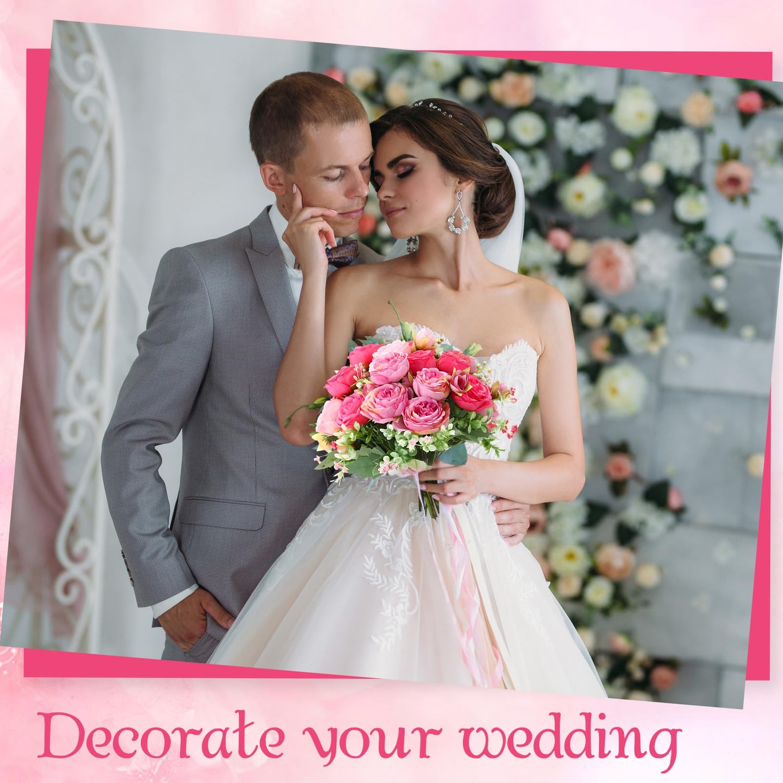 8 PCS Artificial Peonies Flowers Silk Peony Bouquet Floral Rose Pink Decor