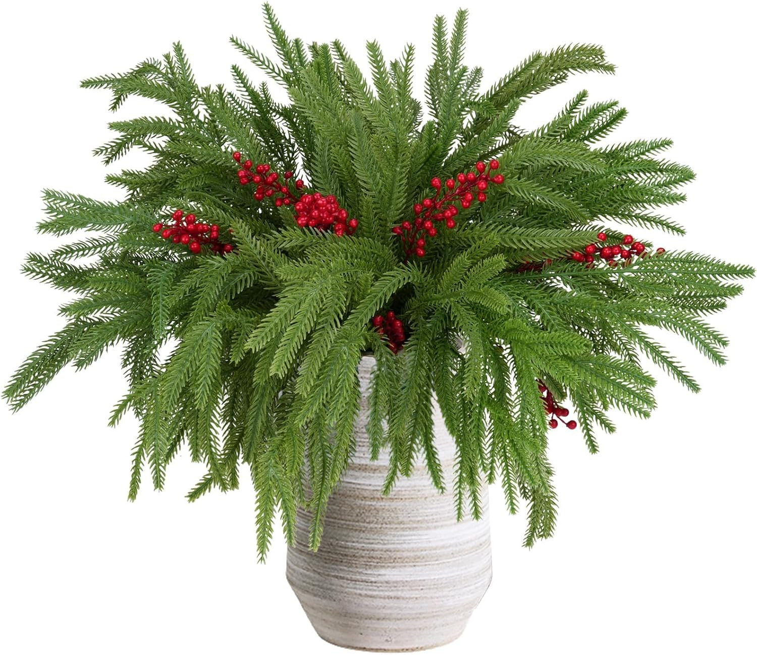 12pcs Christmas Norfolk Pine Branch with Berry Set, 18 Inches Artificial Norfolk