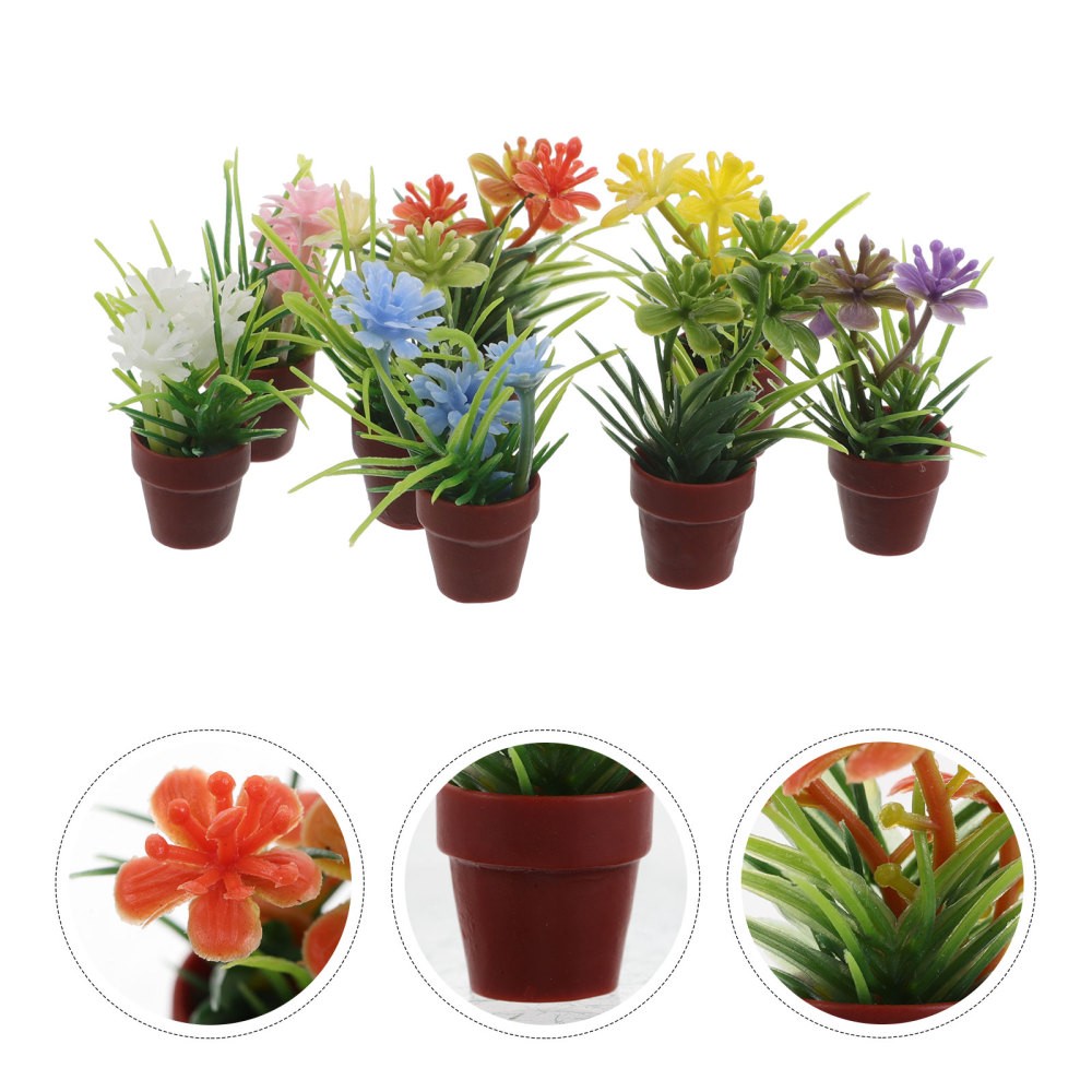 8Pcs Reusable Miniature Dollhouse Plants Artificial Potted Assorted Color Decor