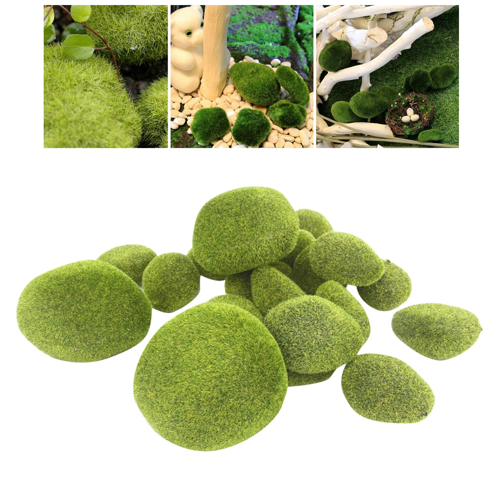 8 Pcs Artificial Rocks Model Decorative Faux Green Assorted
