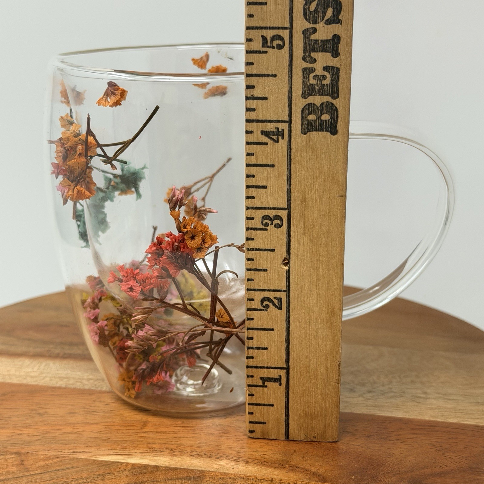 Dried Flowers Glass Mug Double Wall Coffee Tea Cup Botanical Floral Fun Gift
