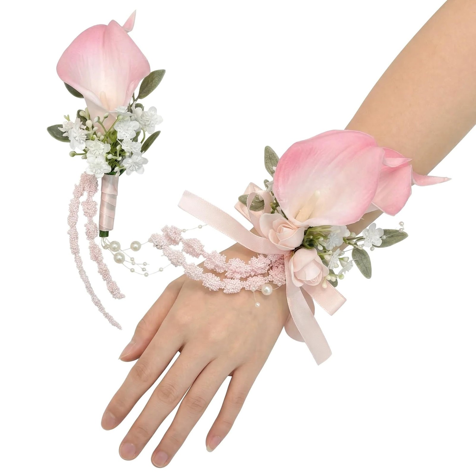 Pink Boutonniere and Corsage Set, Boutonniere Wrist Corsages Kit for Wedding …