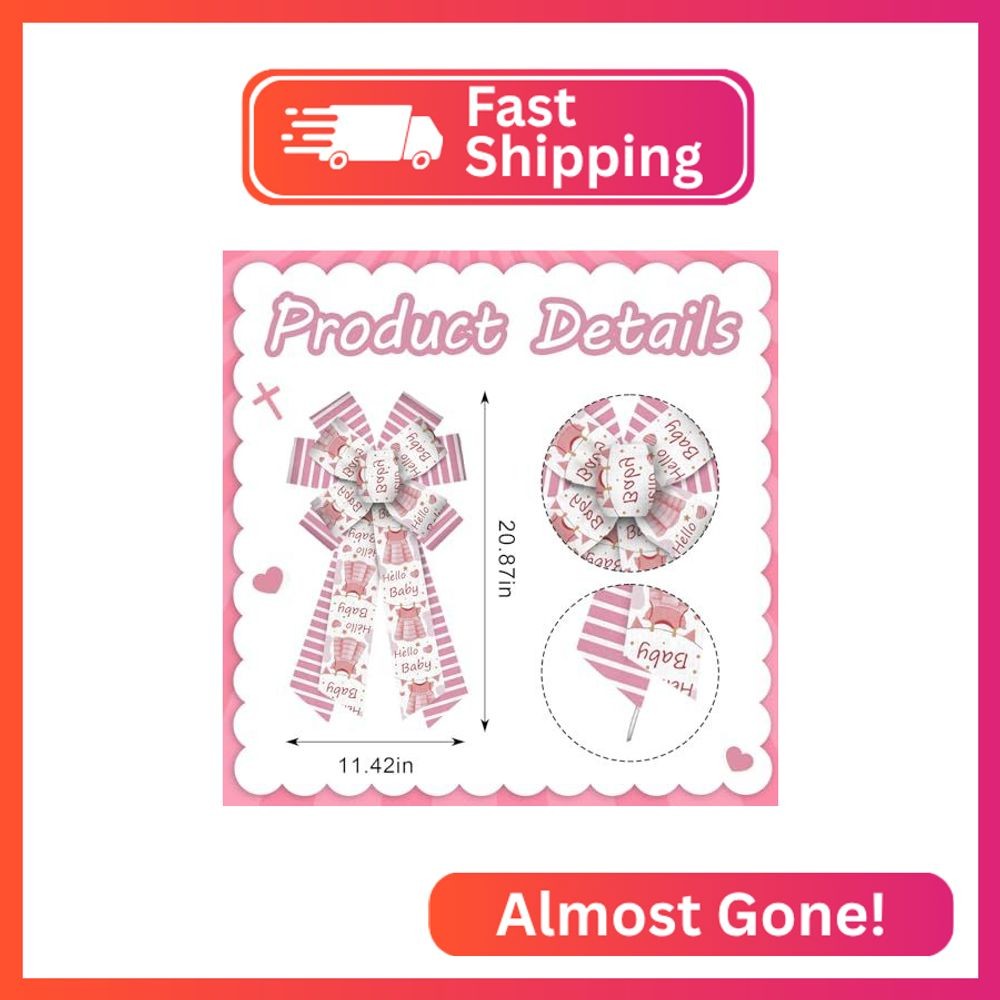 Threetols Baby Shower Wreath Bows, Pink White Stripe Bows for Wreath Baby Pink D