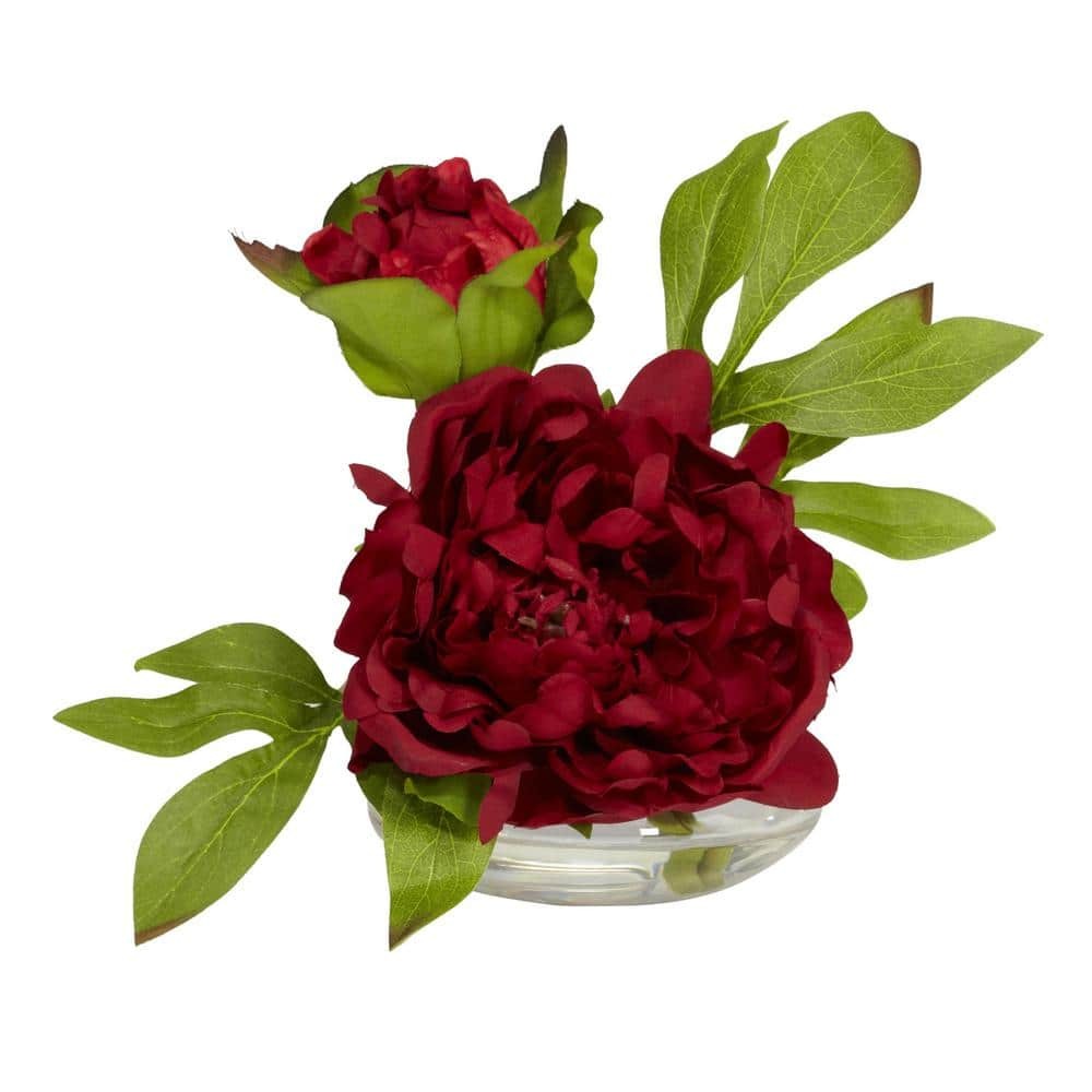 Nearly Natural 6in. Artificial H Peony Assorted with Glass Vase (Set of 3)