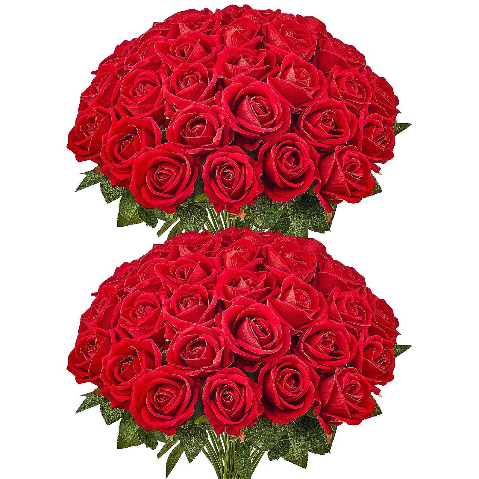 60 Pcs Red Roses Artificial Flowers Realistic Bouquet for Xmas Home Decor
