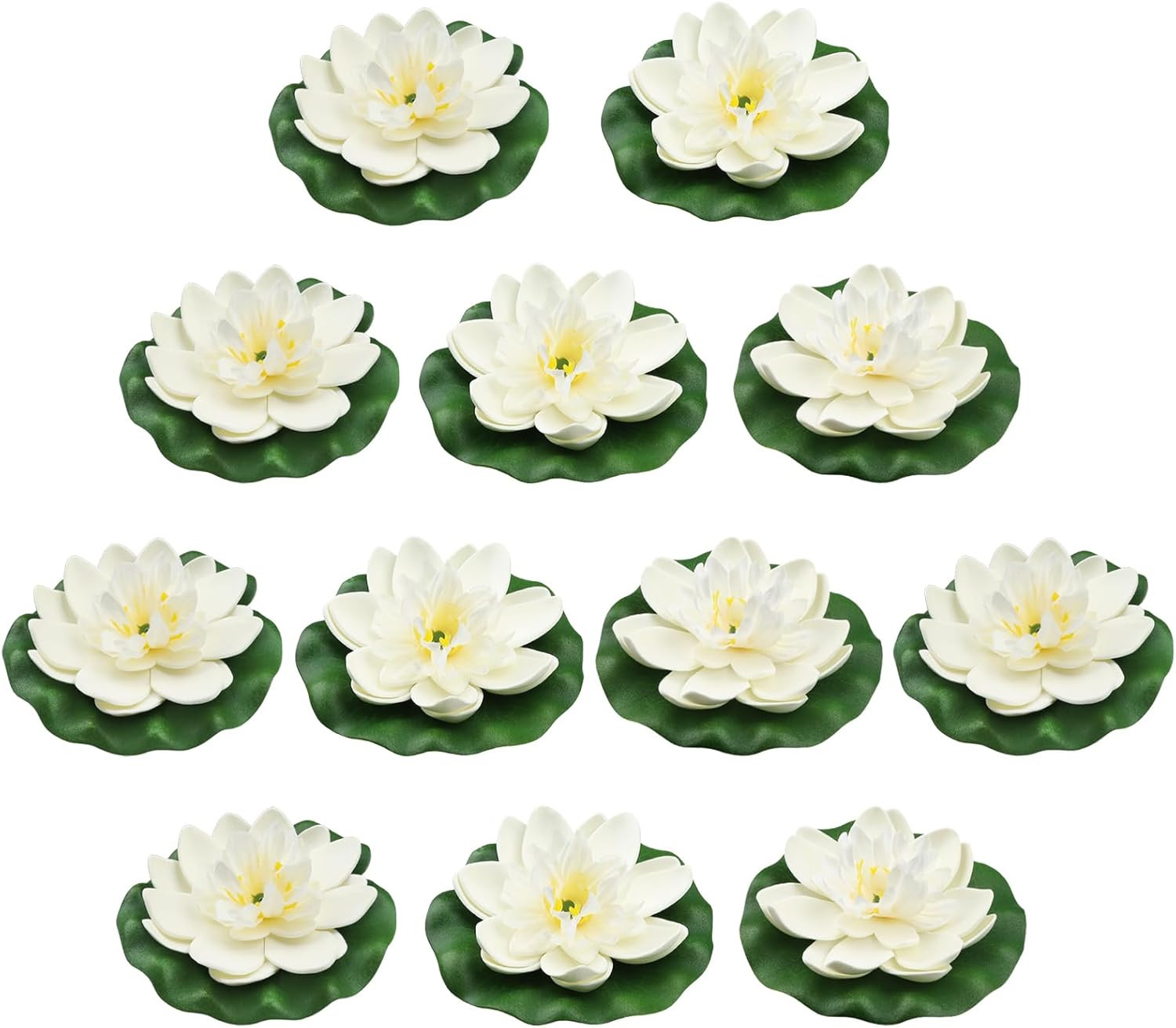 12Pcs Floating Foam Lotus Flowers with Lily Pads, Artificial Pond Plants Ornamen