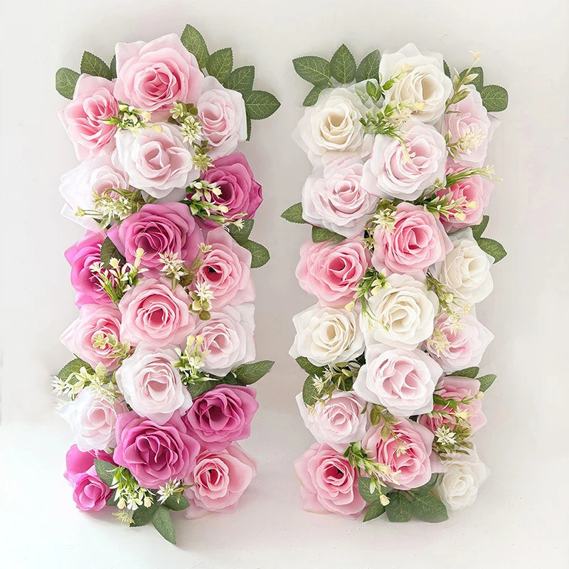 22x50cm Artificial Rose Flower Row Wedding Decoration Wall Backdrop Garland NEW