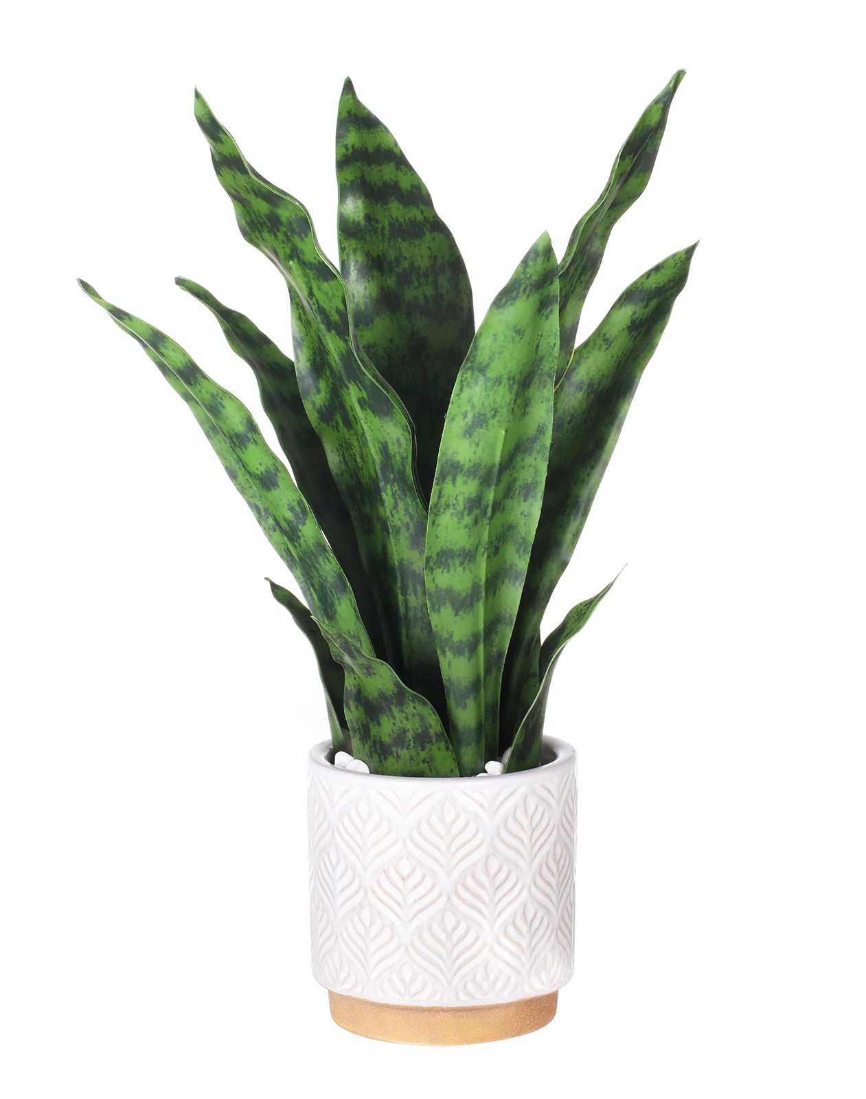 DUZYXI Artificial Sansevieria Plants 16″ with Ceramic Pot