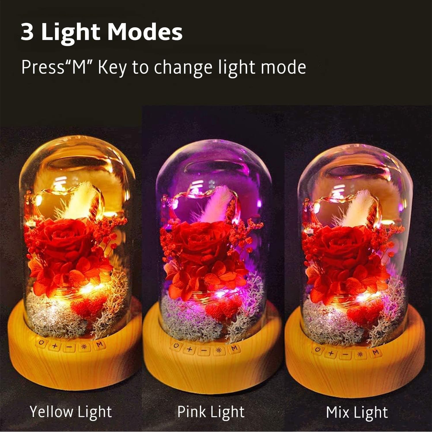 Mother’s Day Red Rose Night Light Real Eternal in Glass Dome, Preserved Rose …