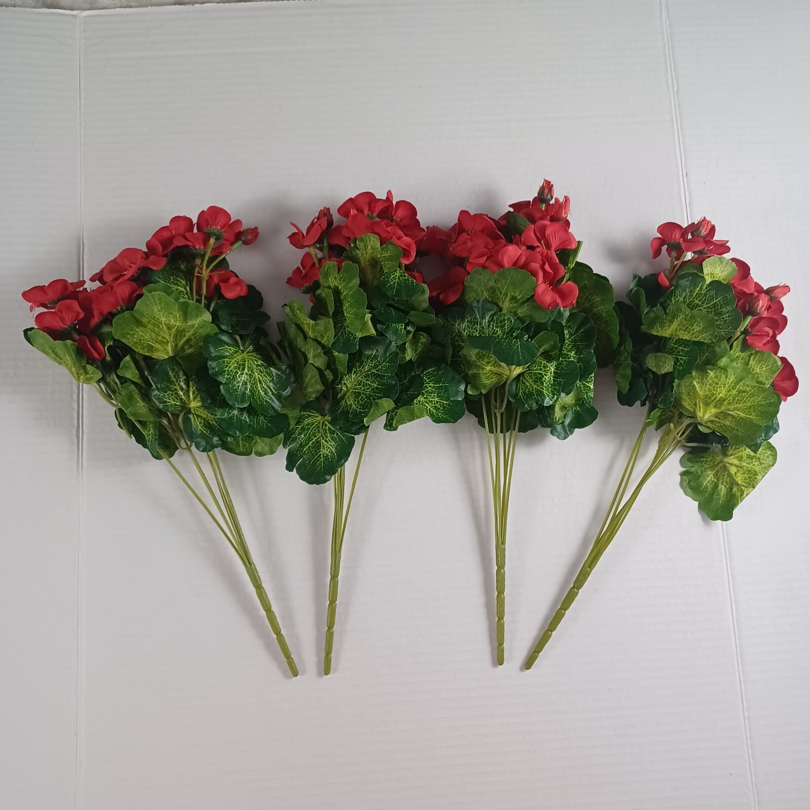 Mini Geraniums Artificial Faux Flowers -Red -Set Of 4 -NEW -Window Box/Porch