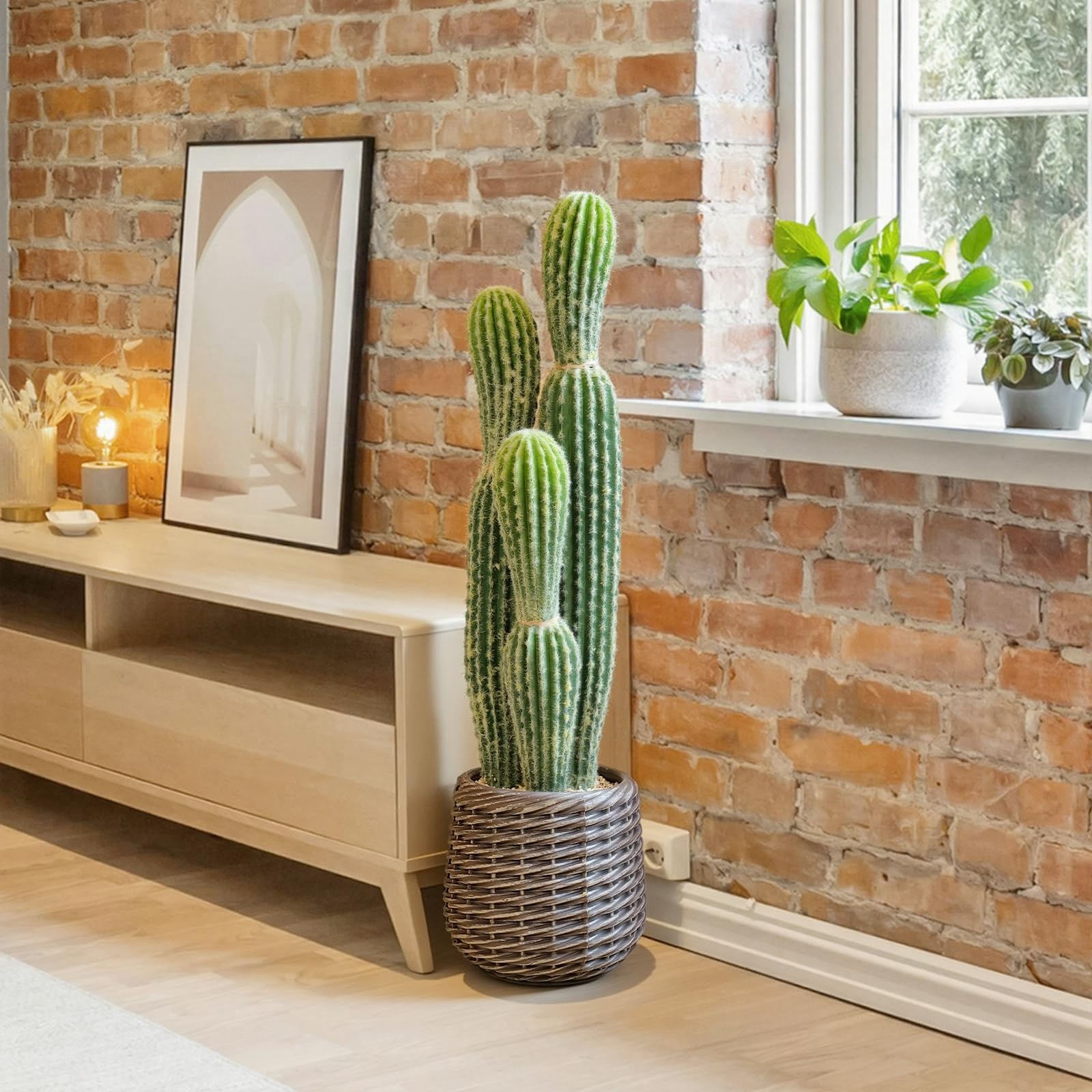 2.5ft Artificial Cactus Plants Outdoor, Tall Fake Cacti Plant in Brown Pot, F…