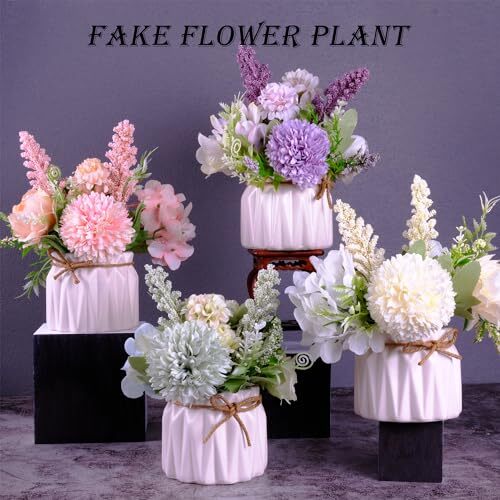 Artificial Potted Flowers Small Ceramic Vase Fake Flower Plants Desktop Pink
