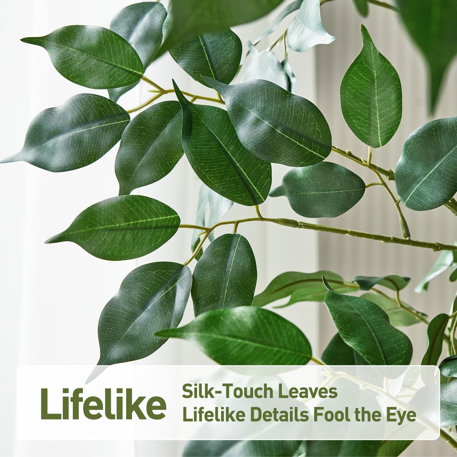 Artificial Ficus Tree 8ft – Large Tall Faux Tree with 1600+ Realistic Silk Le…