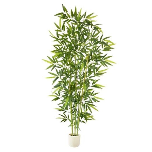 Artificial Tree, 84” Tall Fake Plant with White Planter, Faux Trees 7ft Bamboo