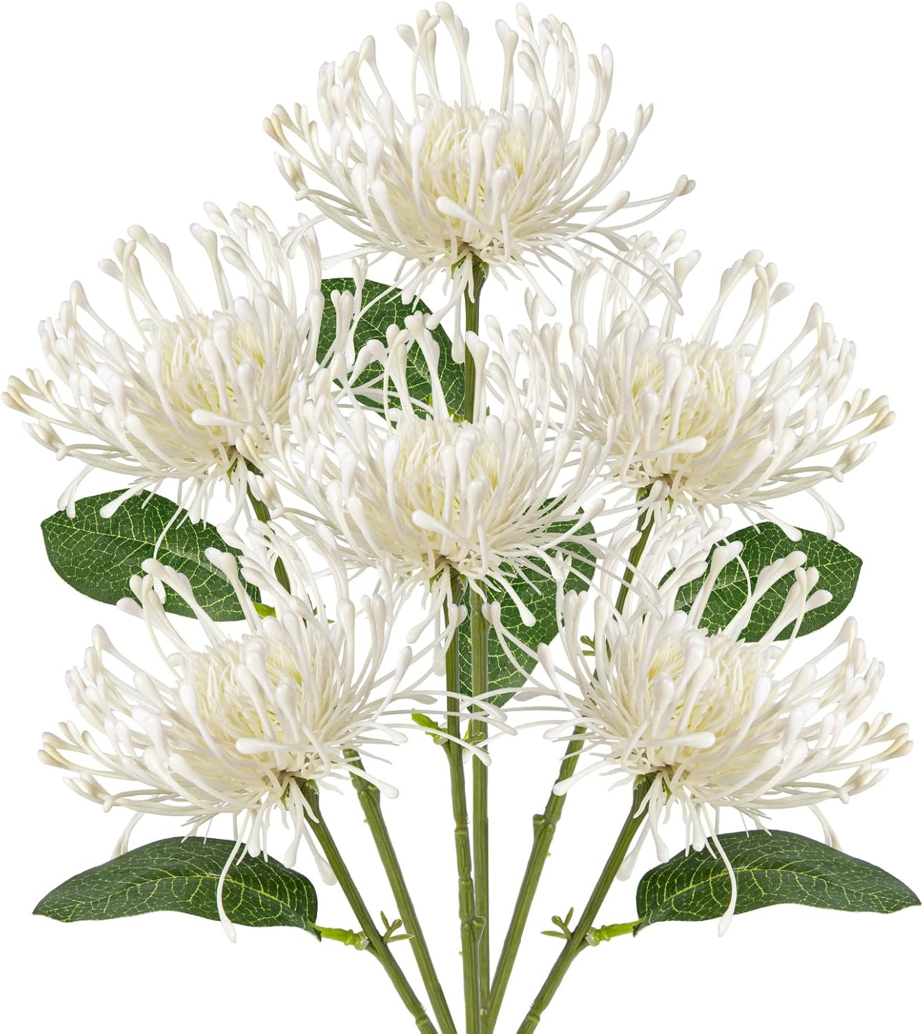 6PCS Artificial Mums Spring Flowers 4” White Spider Chrysanthemum Fake Flowers