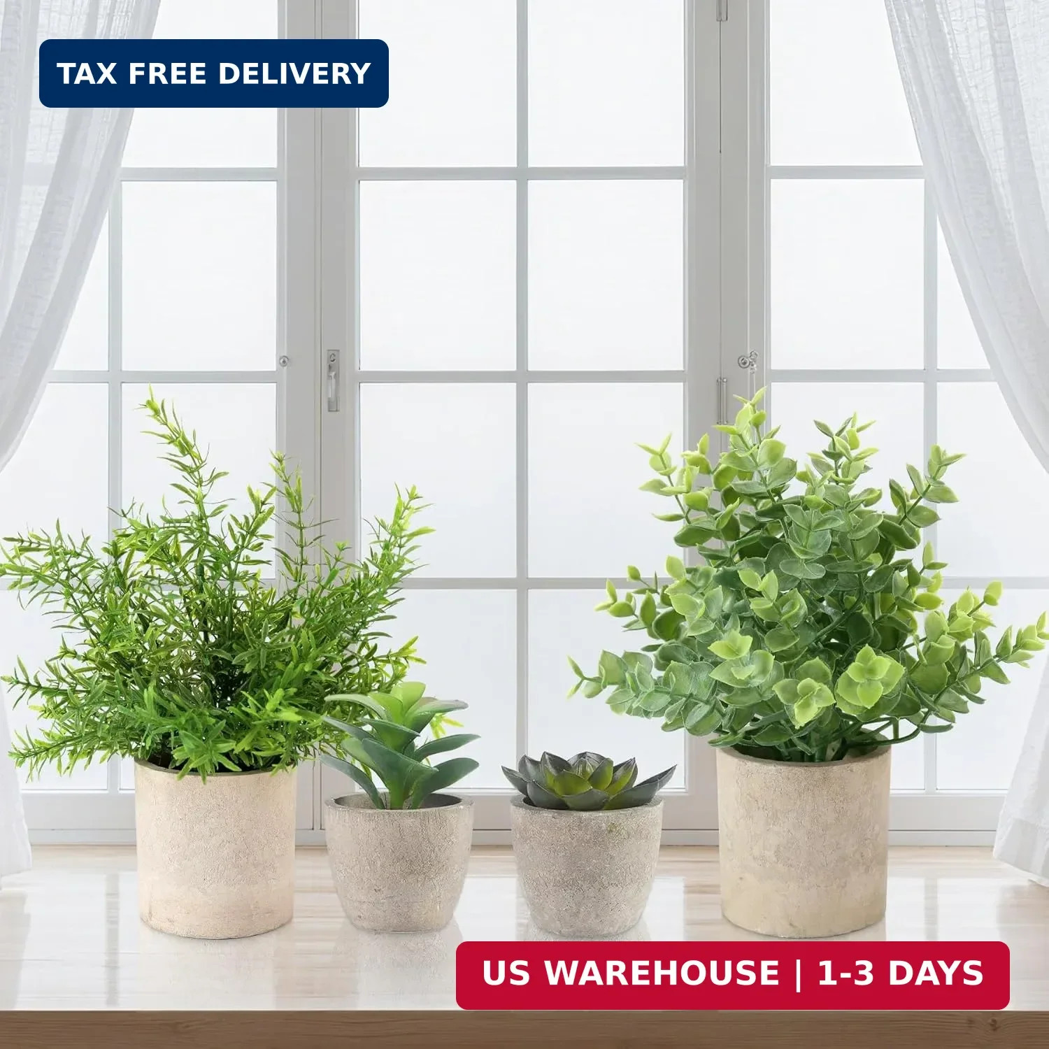 ALAGIRLS 4 Pack Small Fake Plants, 10″ Artificial Plants Indoor Eucalyptus/Rosem