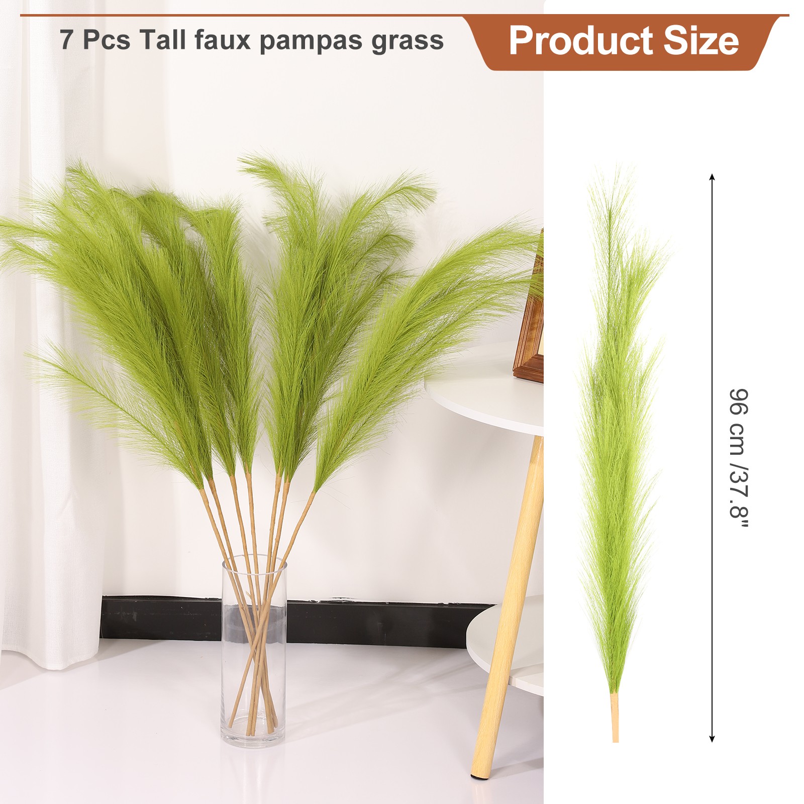 37.8in Pampas Grass Decor, 7 Pcs Artificial Pampas Grass Bulk, Green