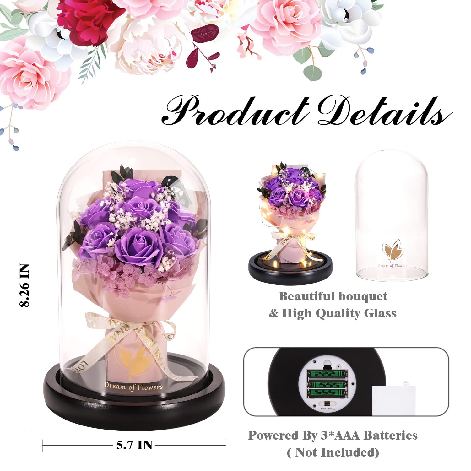 Purple Artificial Flower Gift For Mom Valentine’s Day Birthday Christmas Gifts