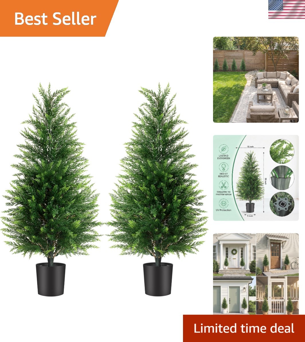 Low-Maintenance 3FT Artificial Cedar Trees, Perfect for Festive Decor, Set of 2