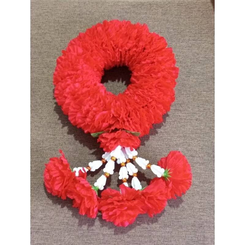 Fluffy Round Garland Hang Phuang Malai Artificial Thai Marigold Flower Fabric