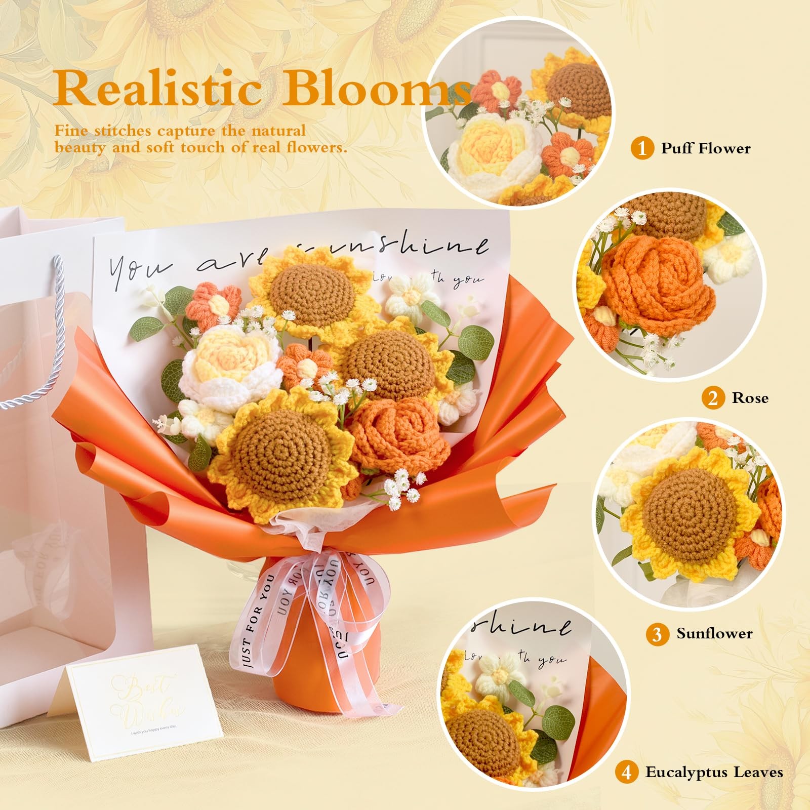 Crochet Flower Bouquet — Send You Sunshine Handmade Crocheted Flowers, 3 Sunf…