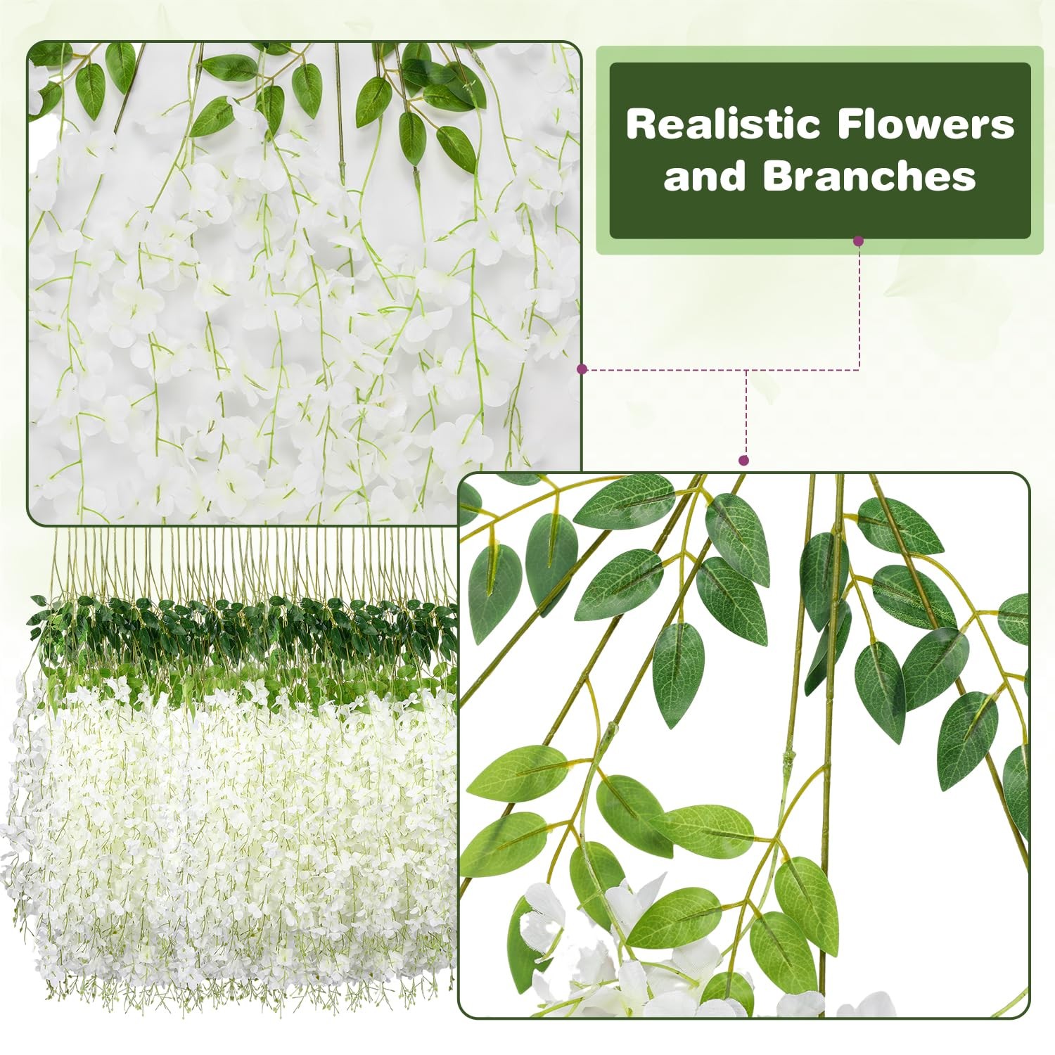 Artificial Wisteria Garland 12 Pack White Silk 3.6Ft Hanging Flower Vines Outdoo