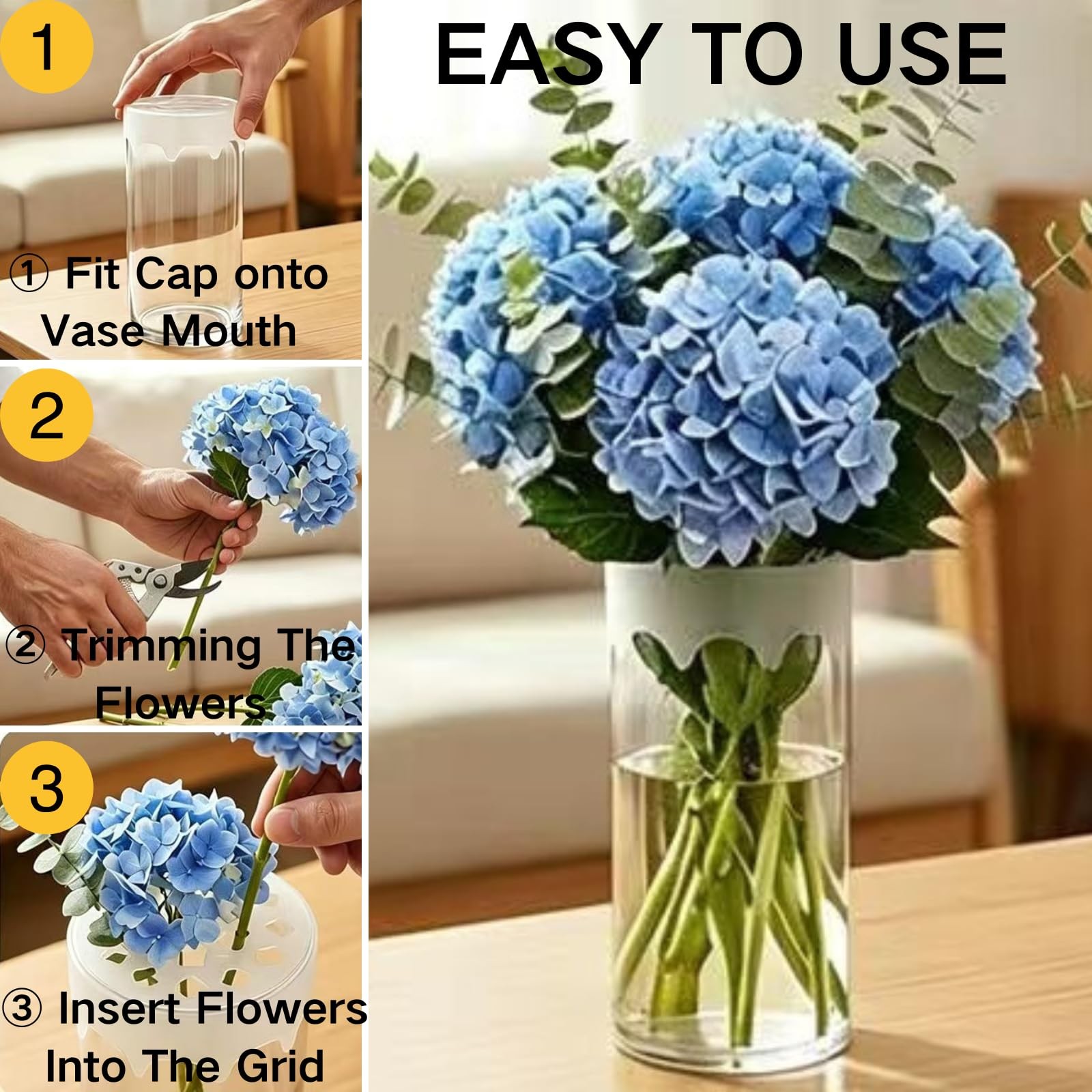 3pcs Silicone Flower Arranging Grid for Vases – Reusable Floral Stem Holder