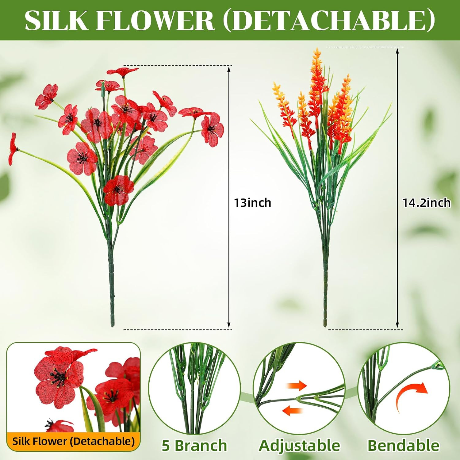 UV Resistant 48 Bundles Artificial Flowers for Indoor & Outdoor Decor