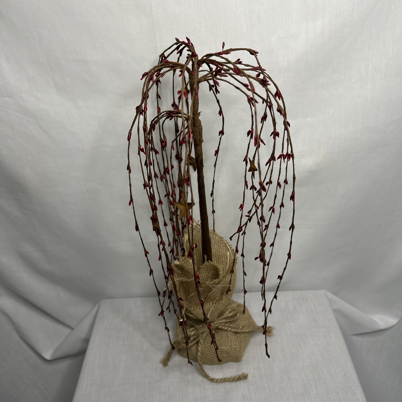 Primitive Country Farmhouse Berry Willow Tree Burgundy Red Berries Stars 16”