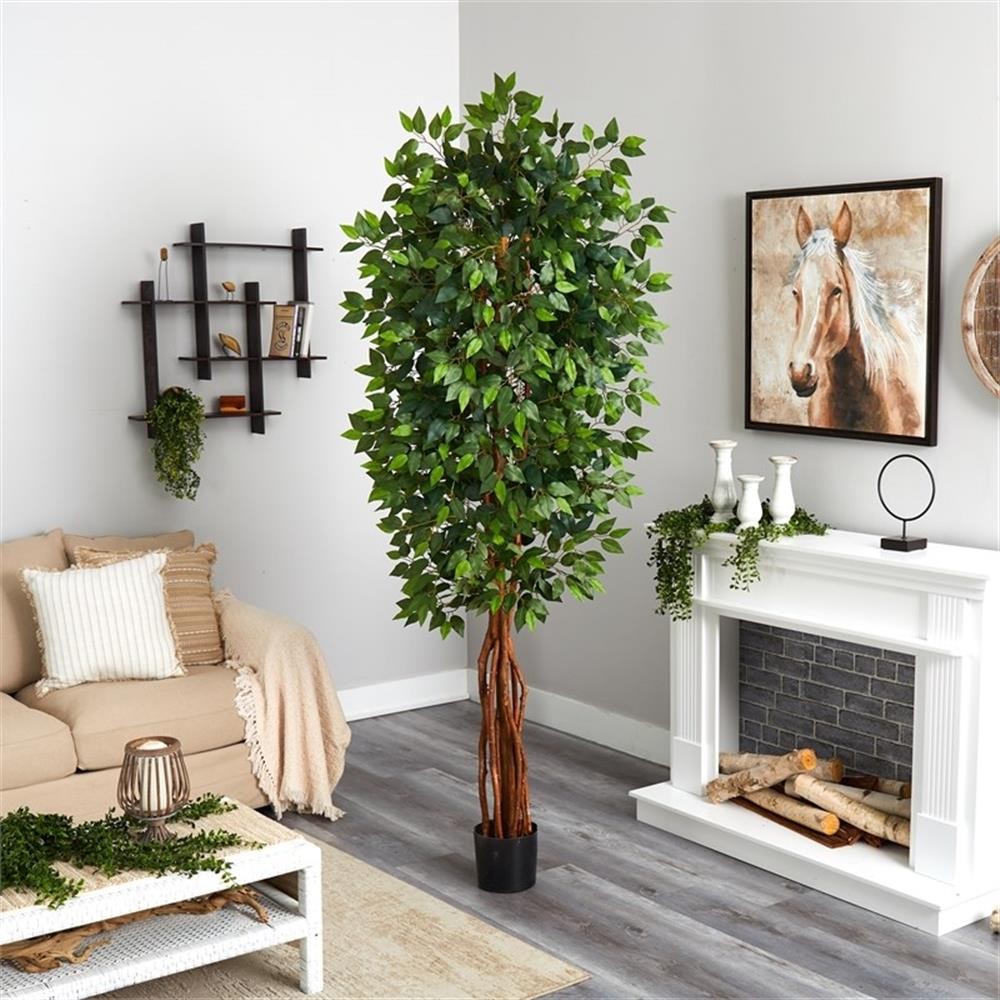 Pemberly Row 90″ Super Deluxe Ficus Tree with 1386 Leaves in Green/Black