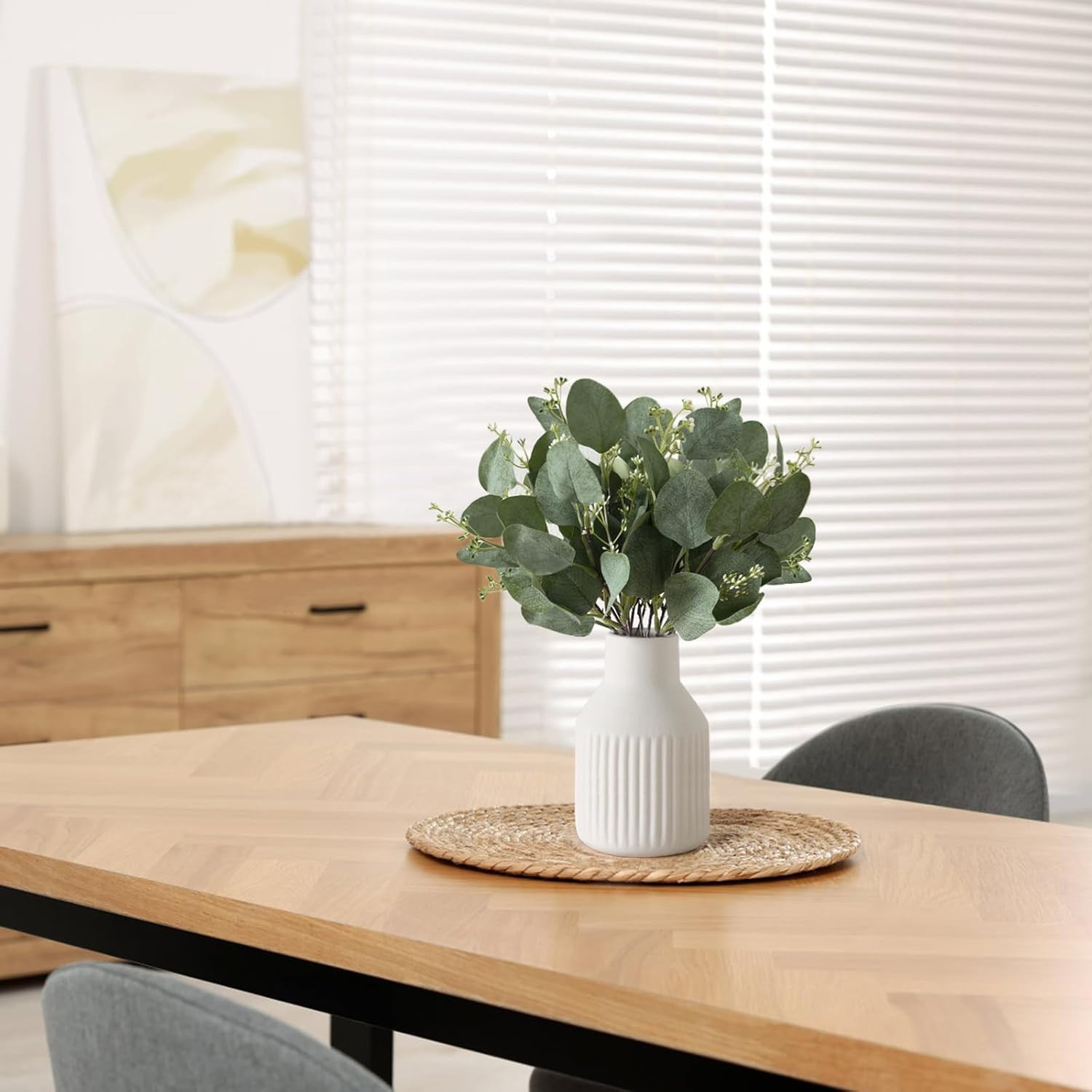 Fake Eucalyptus Plants in White Vase for Bathroom Coffee Table Decor | Ceramic,