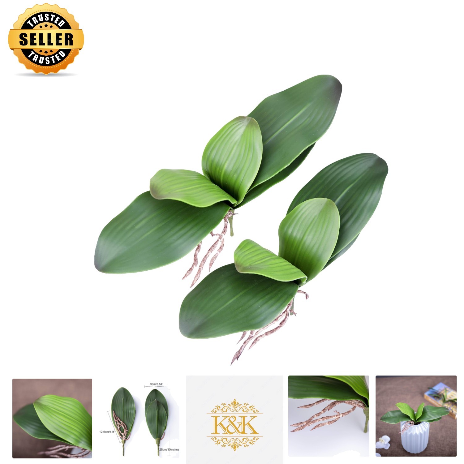 2-Pack Artificial Phalaenopsis Green Leaves, 10 Inch – Ideal for Home Decor