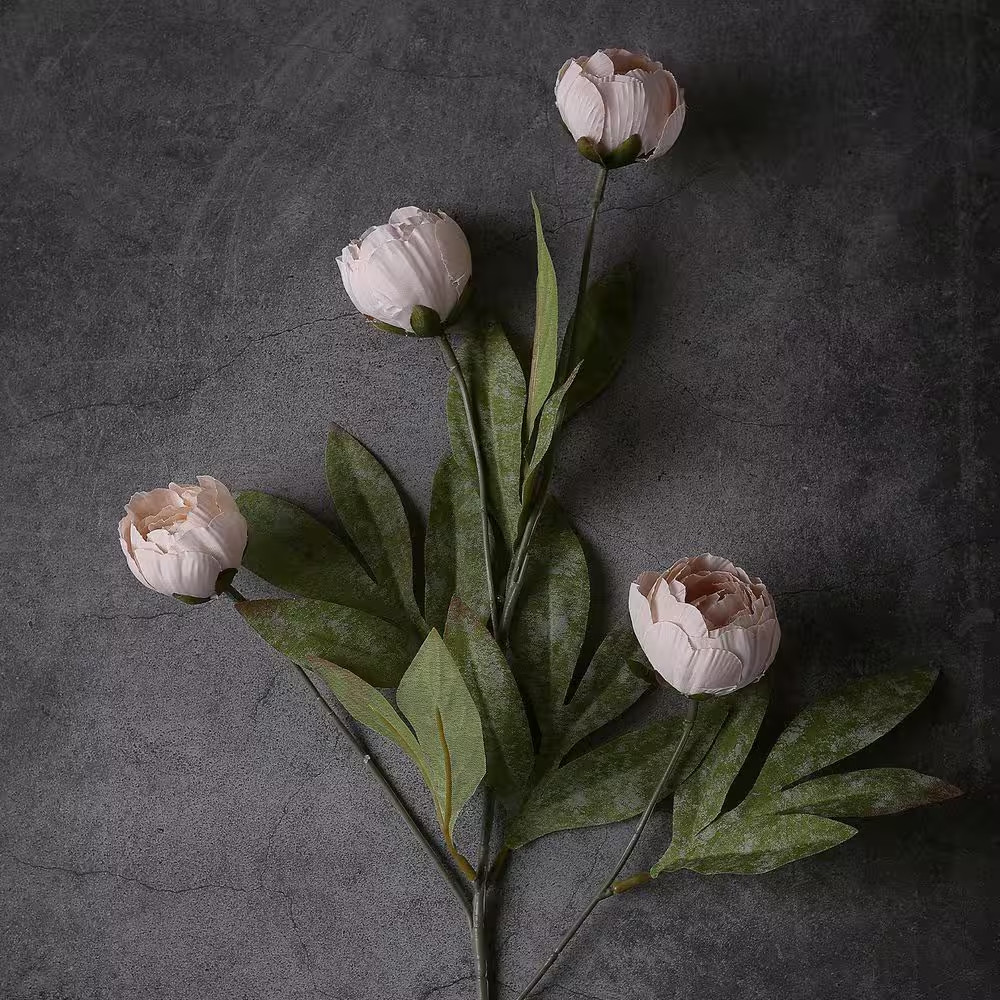 8 in 12-Pieces Cream Artificial Peony Branch Stem 27 In. Silk Flowers for Vase W