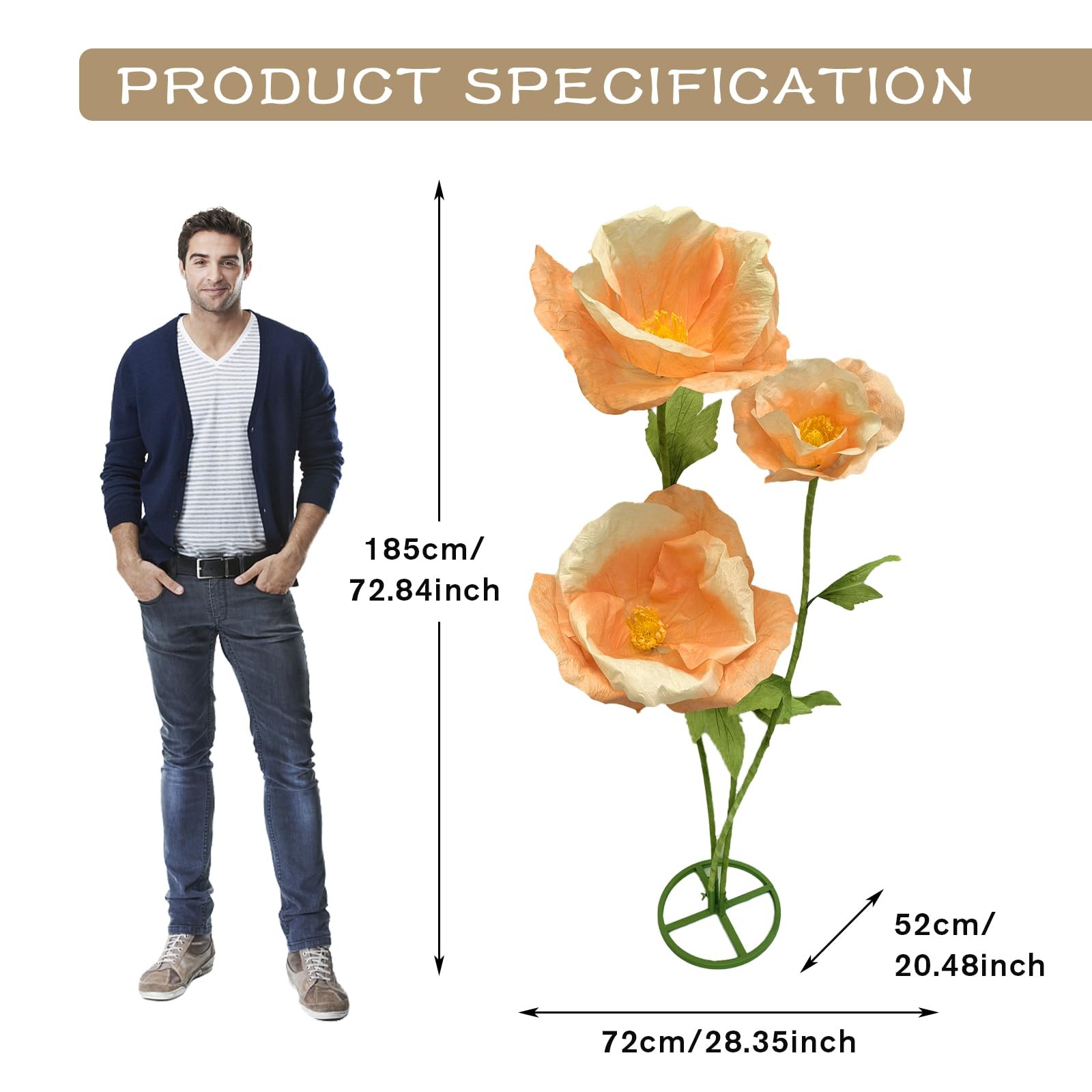 Giant 3PCS Faux Flowers Set – 80″ Waterproof Decor for Home & Events