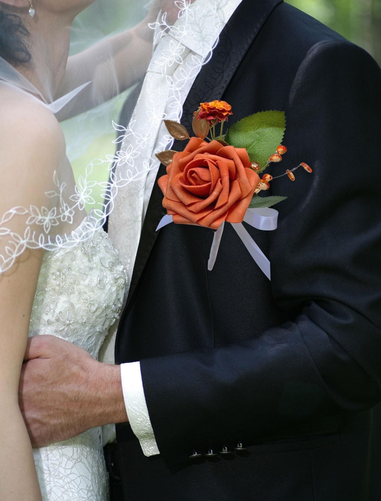 Burnt Orange Boutonniere for Men Wedding Set of 2,Groom and Best Man Boutonni…