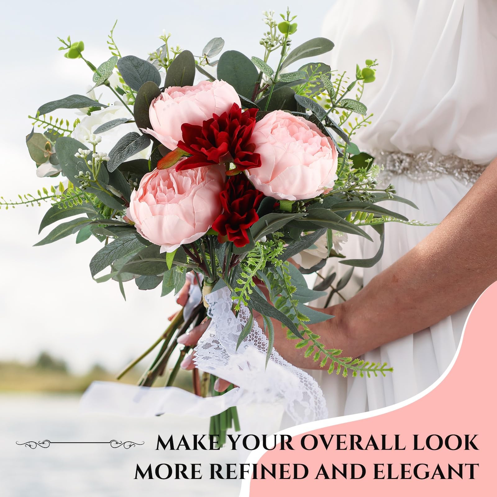 50 PCS Pink Artificial Peonies 4″ Fake Silk Flowers Bridal Bouquet Centerpiece