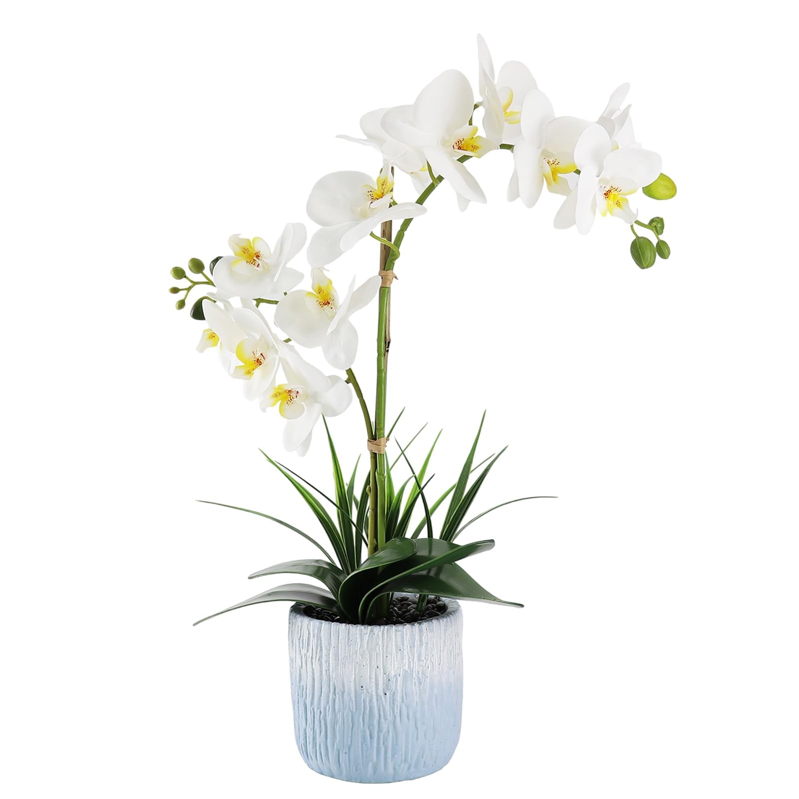Orchid Artificial Flowers 20.6″ White Fake Orchid Flowers in White Ceramic Po…