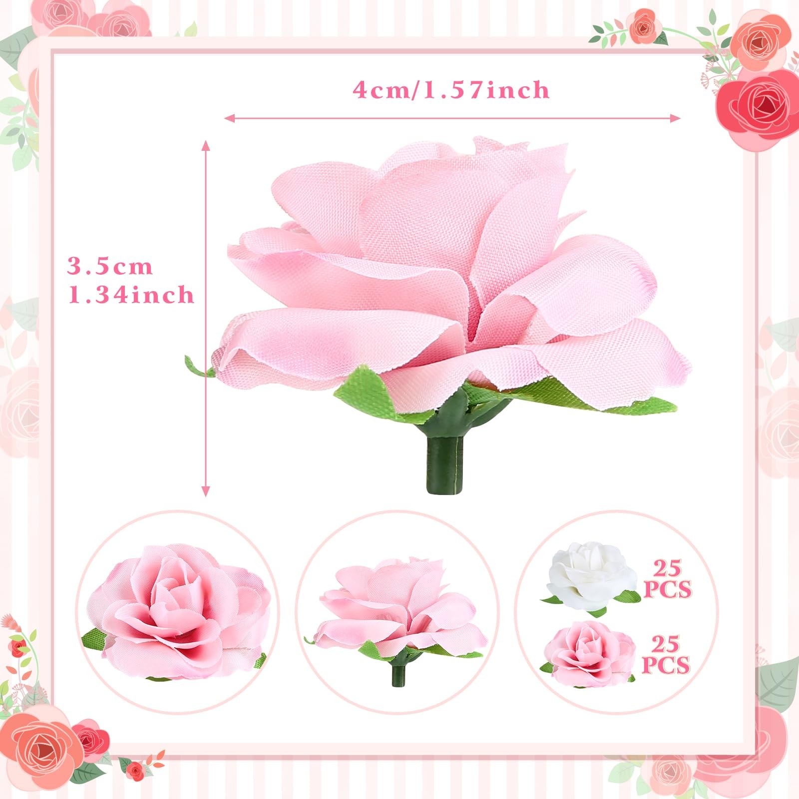 Yinsun 50pcs Mini Roses, 1.57″ Silk Artificial Flower Heads, Pink and White | Sm