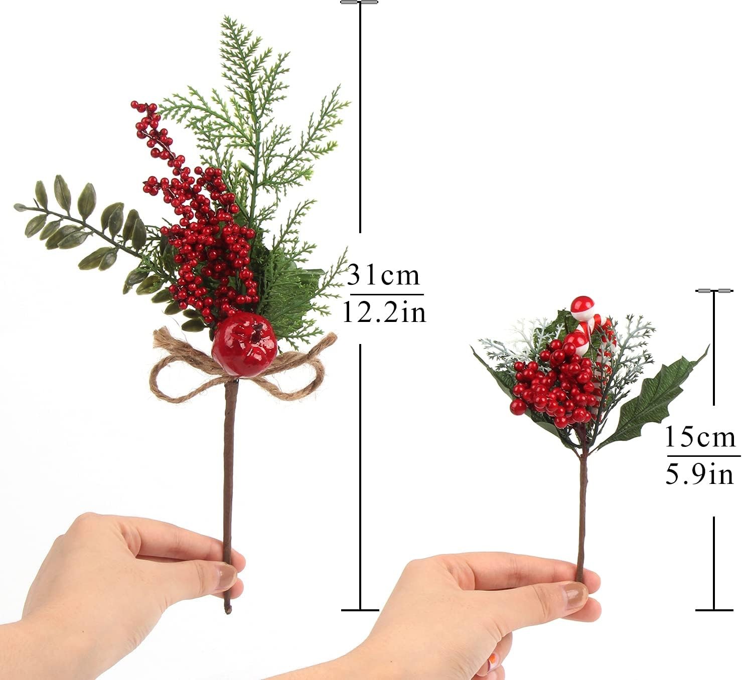 Artificial Christmas Red Berry Picks 16 Pack Assorted Pine Berries Branches Fake