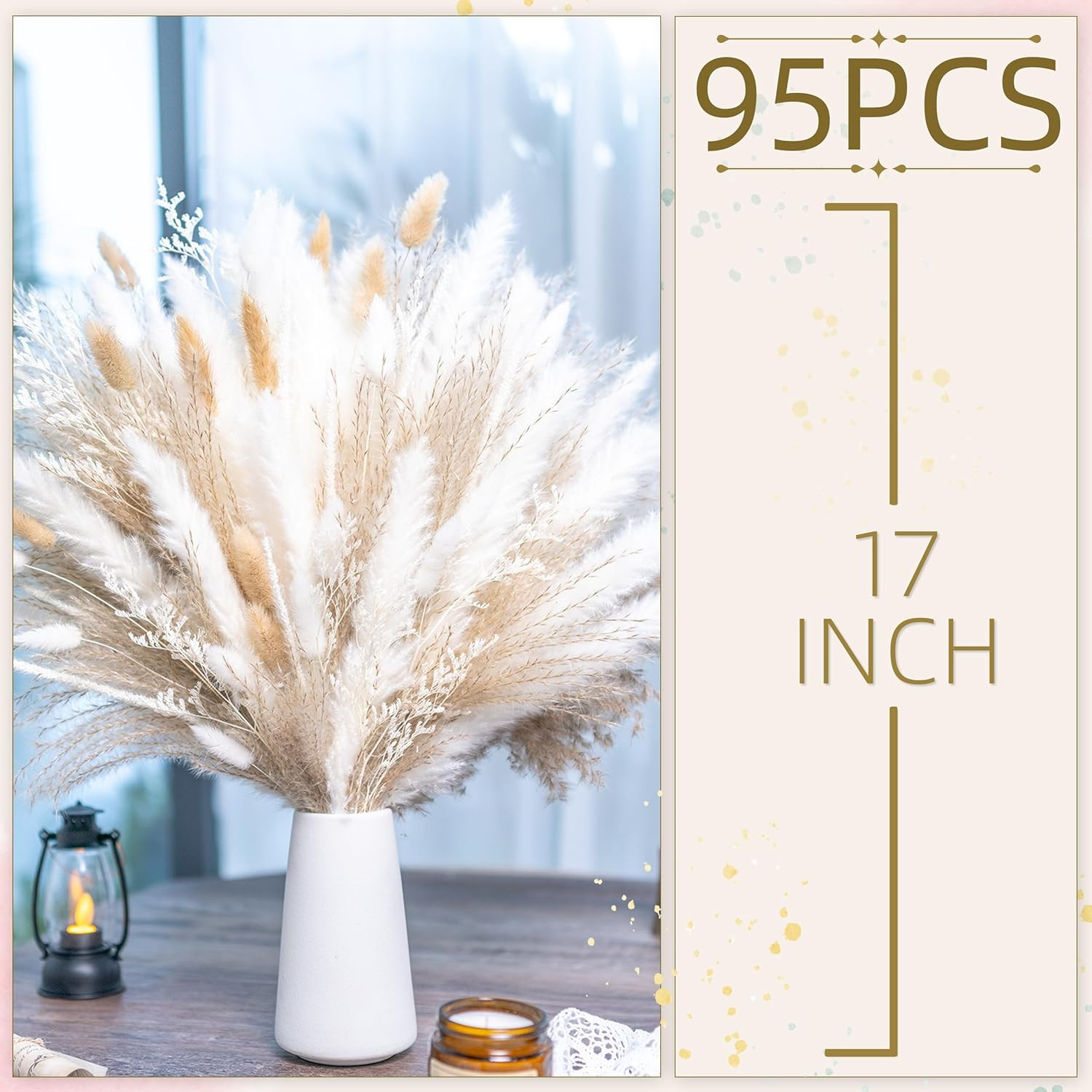 95 Pc Natural Pampas Grass Bouquet Boho Dried Centerpiece White Beige