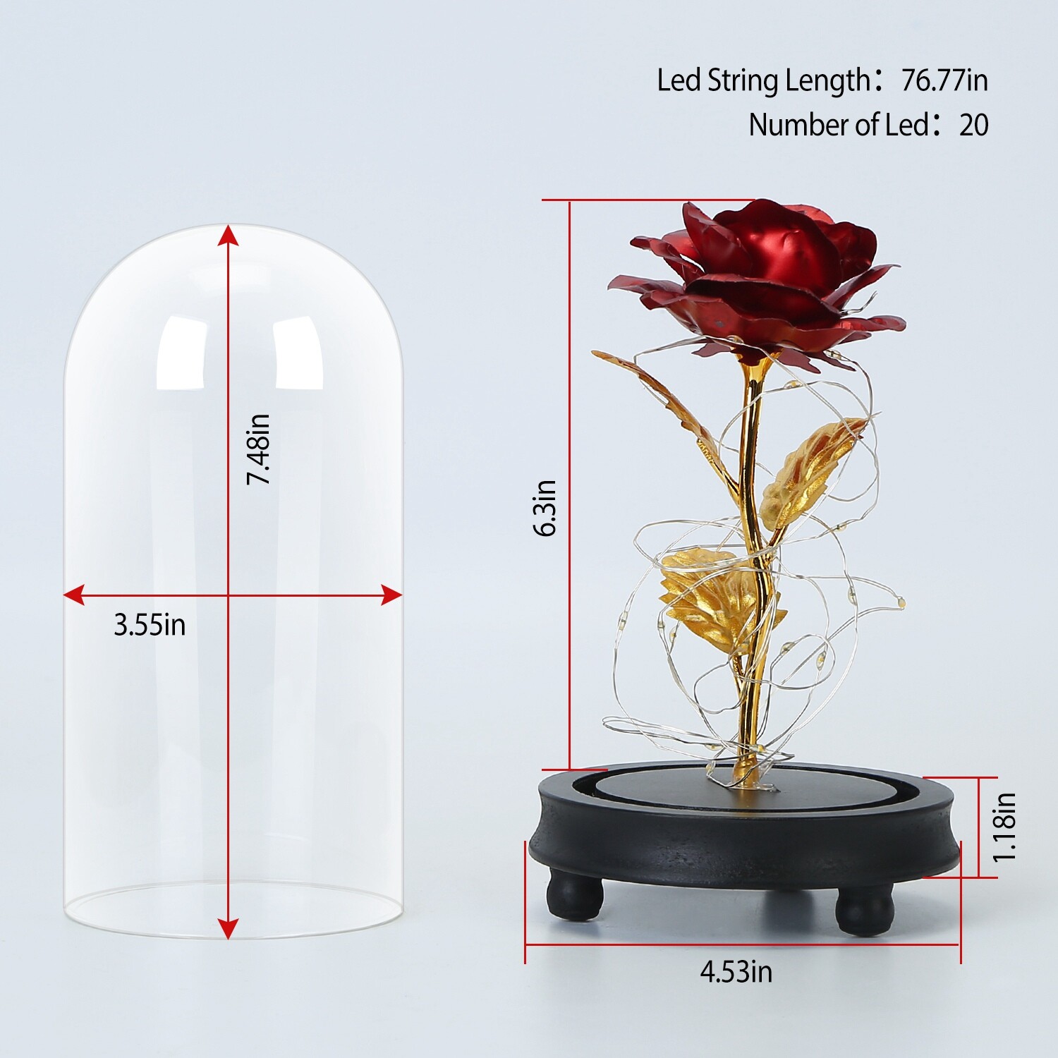 Gold Foil Rose Flower 20 LED Glass Lamp String Night Light Wedding Party Decor