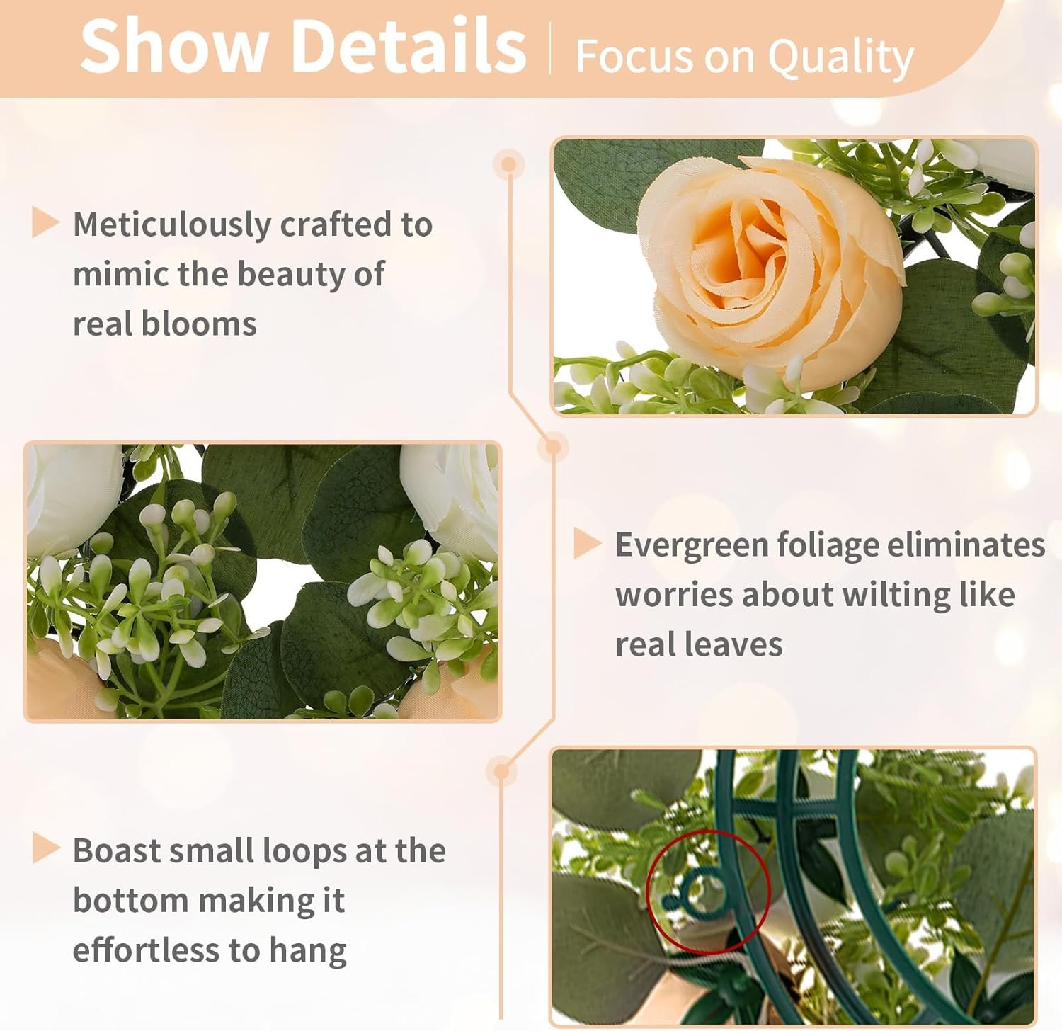 Flower Candle Rings Centerpieces 13.4 Inch Champagne & White Artificial Rose
