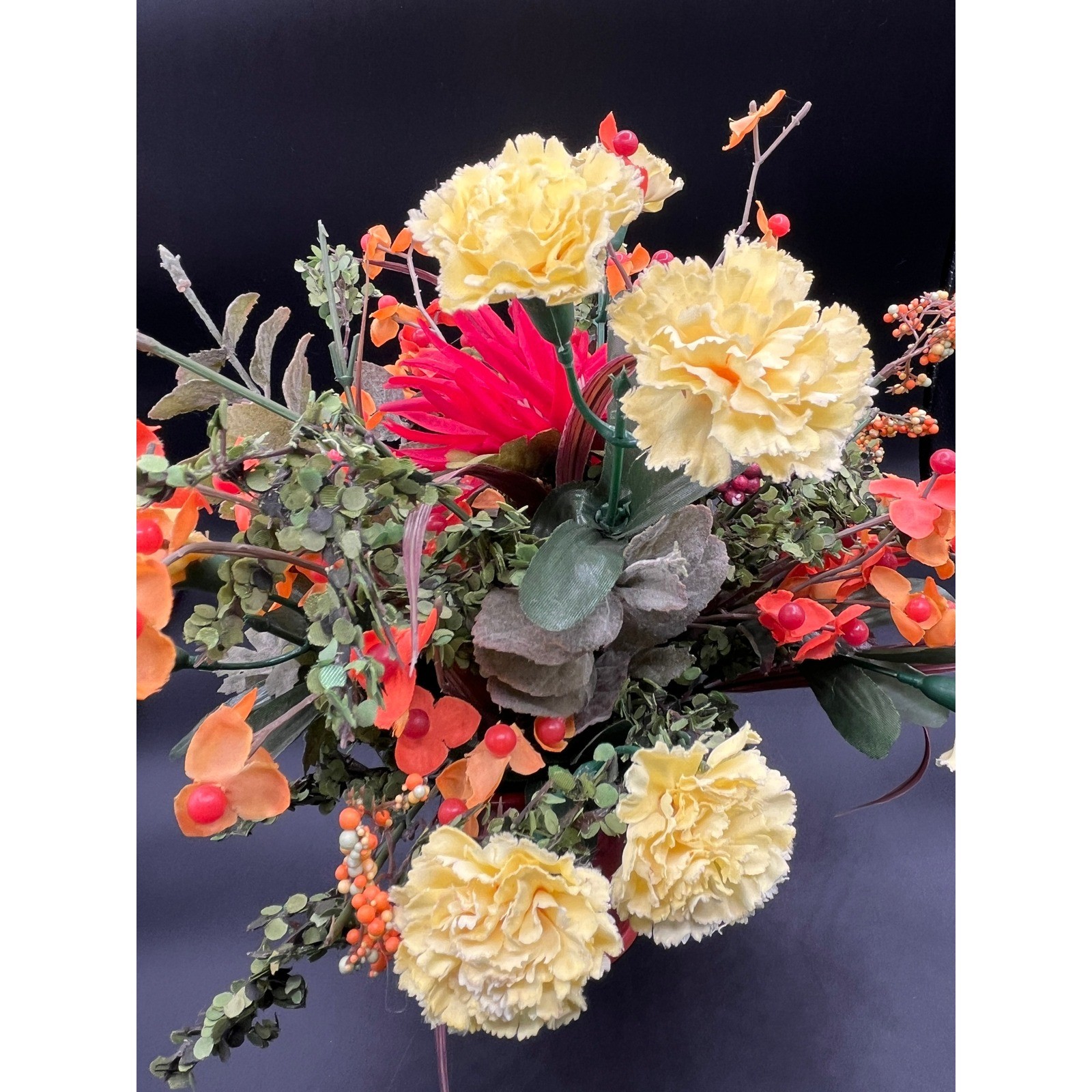 Burnt Orange Vase Faux Flower Arrangement 13″ Tall Autumn Colors Decor Fall