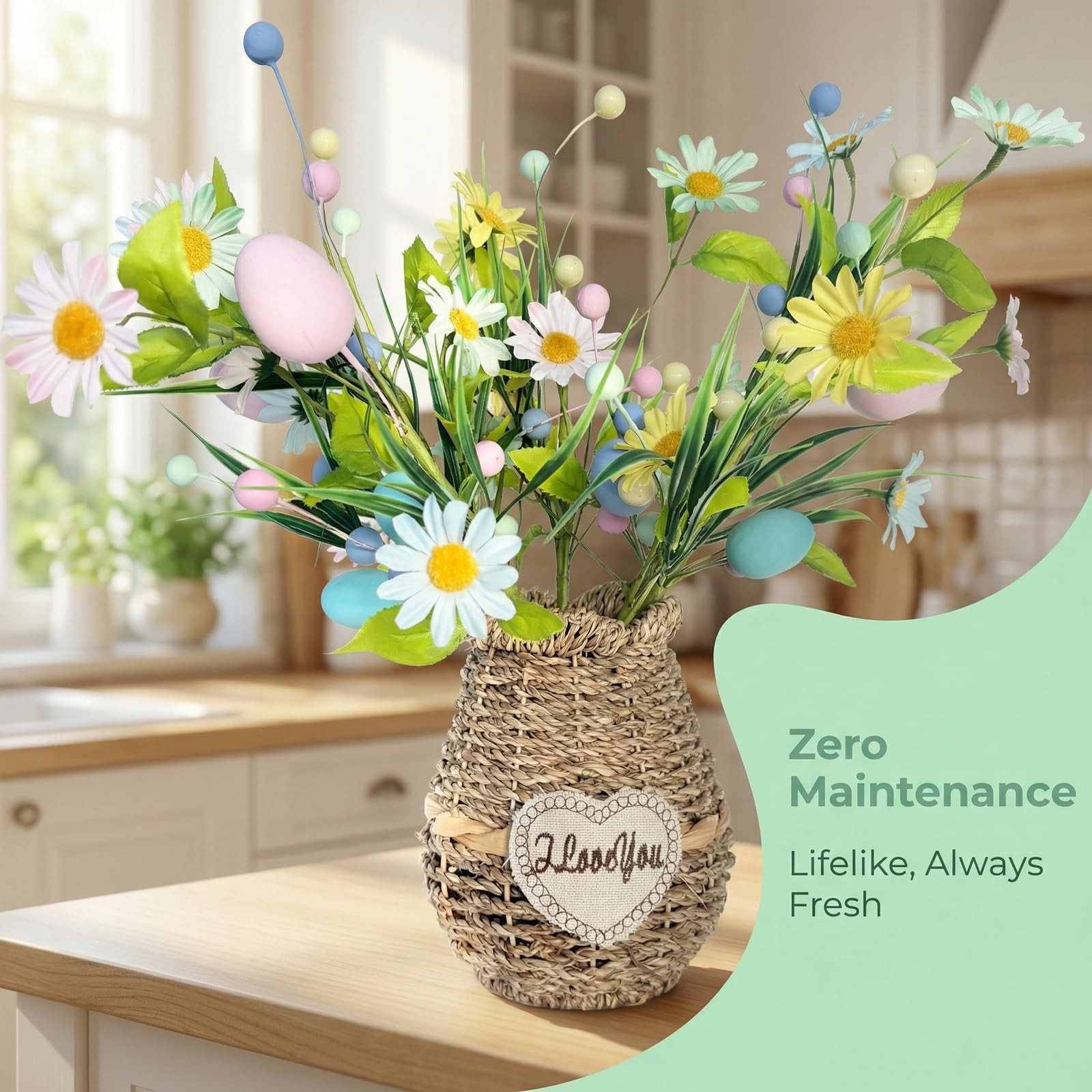 Easter Artificial Flowers with Eggs, 6 Pcs Spring Floral Arrangement