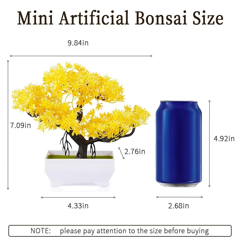 Mini Artificial Bonsai Tree Plants with Plastic Cement Pots for Home Office D…